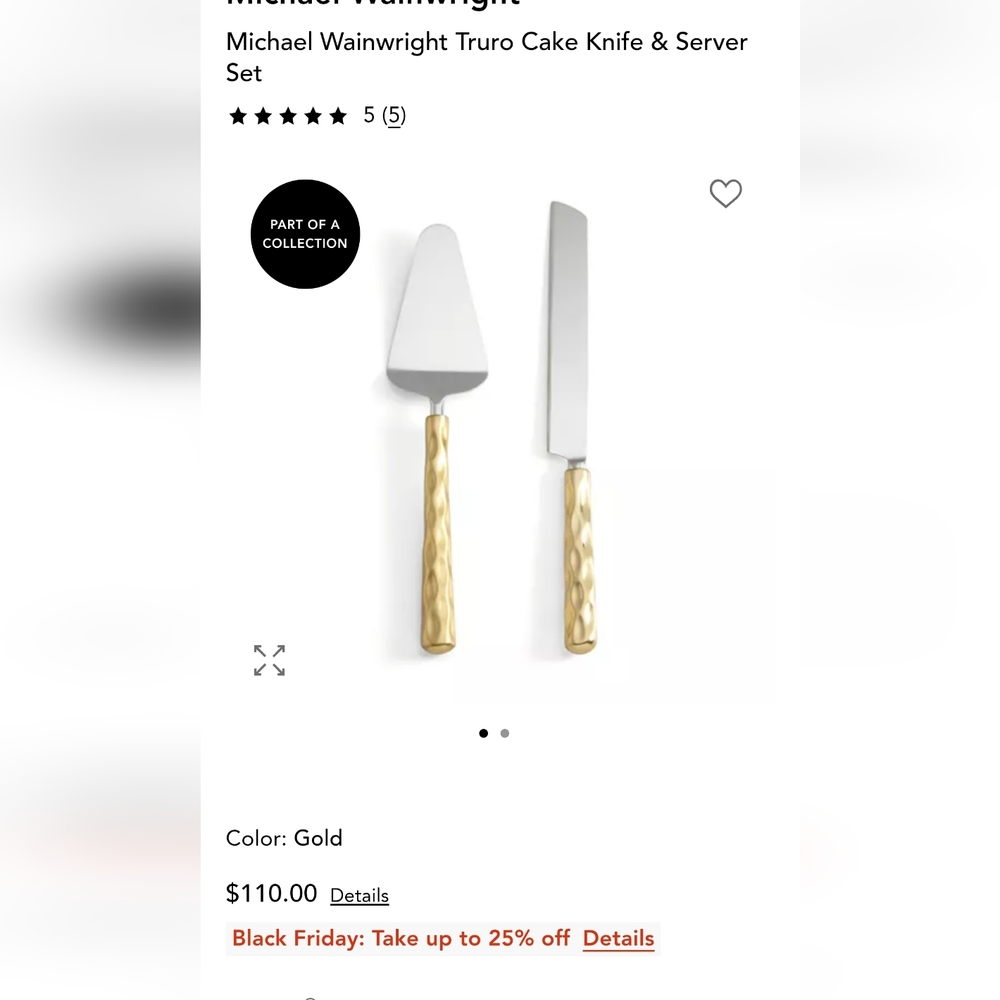 Michael Wainwright Cake Knife And Server Truro Gold